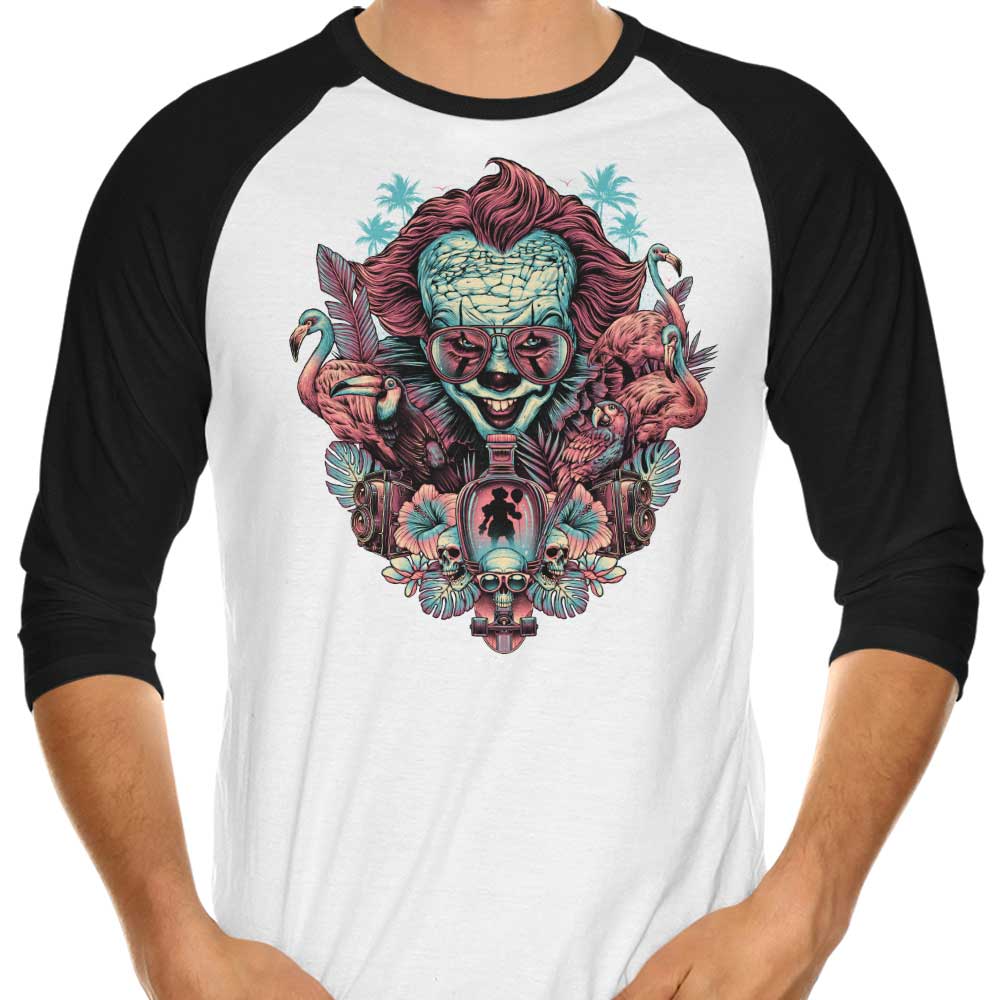 Tropical Clown Themed Three - Quarter Sleeve Raglan Style T - Shirt