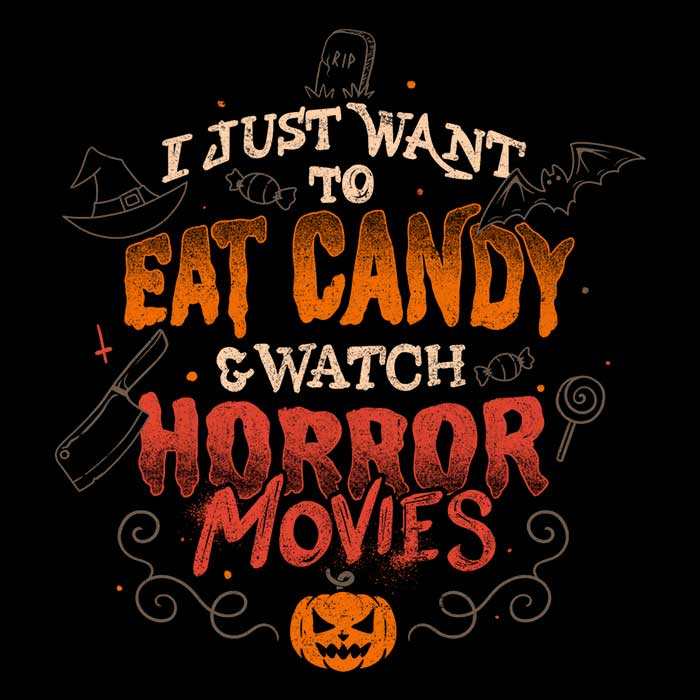Candy and Horror Movies Themed Long Sleeve Crewneck T-Shirt for All Sizes