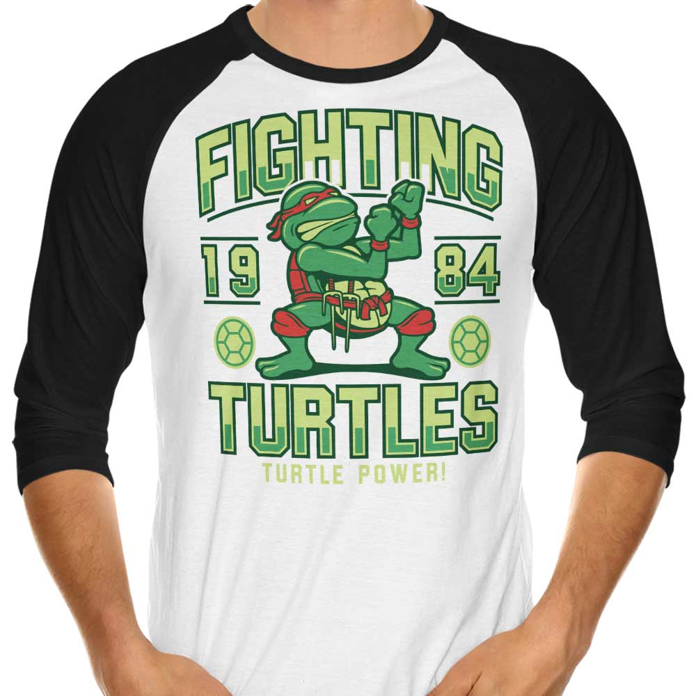 3/4 Sleeve Raglan Fighting Turtles Graphic T-Shirt for Casual Wear
