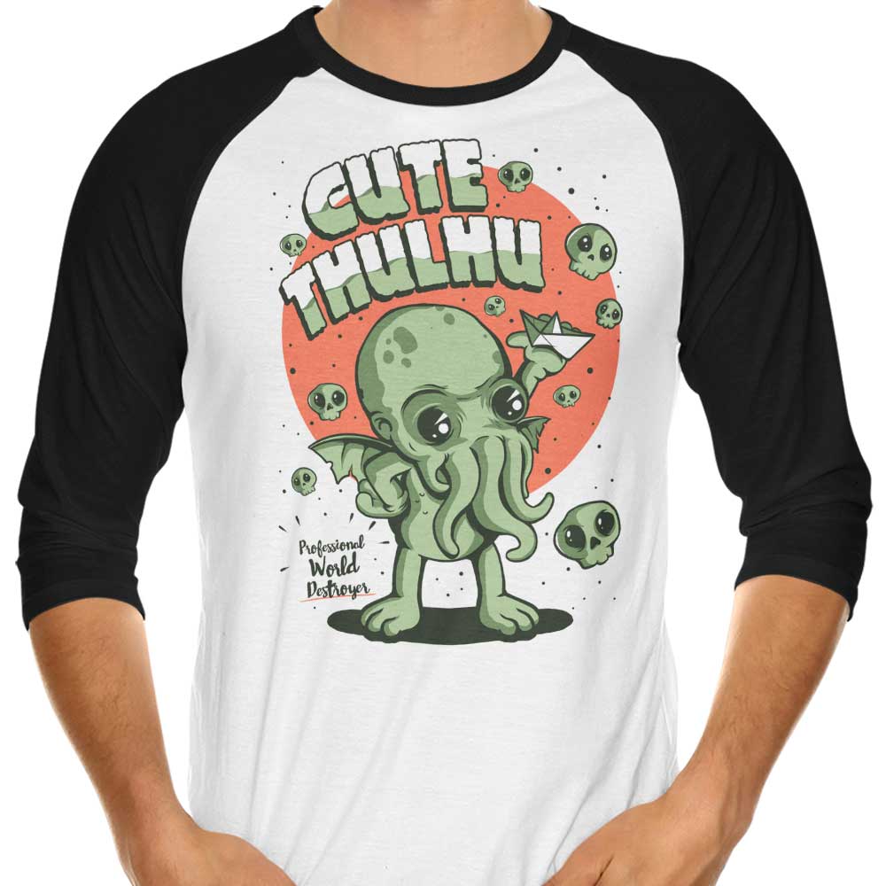 Adorable Cute-thulhu 3/4 Sleeve Raglan Style T-Shirt for Fashion Lovers