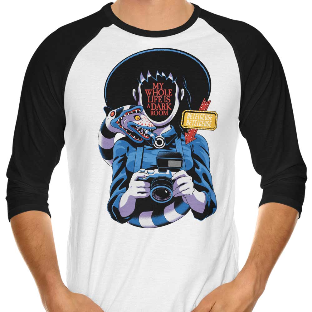 3/4 Sleeve Raglan T-Shirt: 'Life in a Dark Room' Design