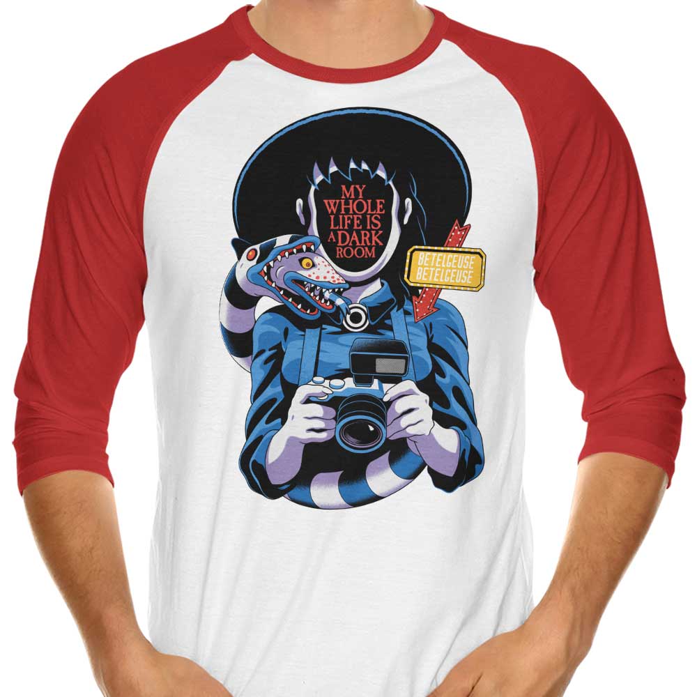 3/4 Sleeve Raglan T-Shirt: 'Life in a Dark Room' Design