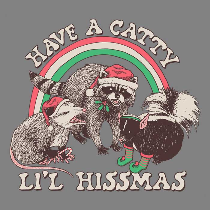Cute Catty Li'l Hissmas 3/4 Sleeve Raglan Style T - Shirt