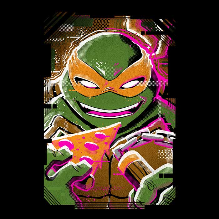 Unique Michelangelo Glitch Design Long Sleeve Crewneck T - Shirt