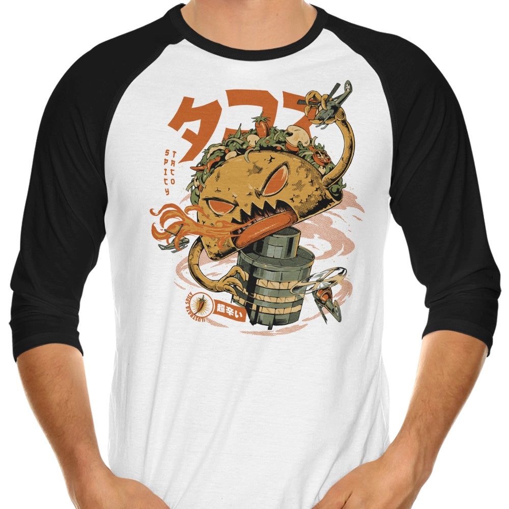 Spicy Taco Kaiju Themed 3/4 Sleeve Raglan Style Men's and Women's T-Shirt