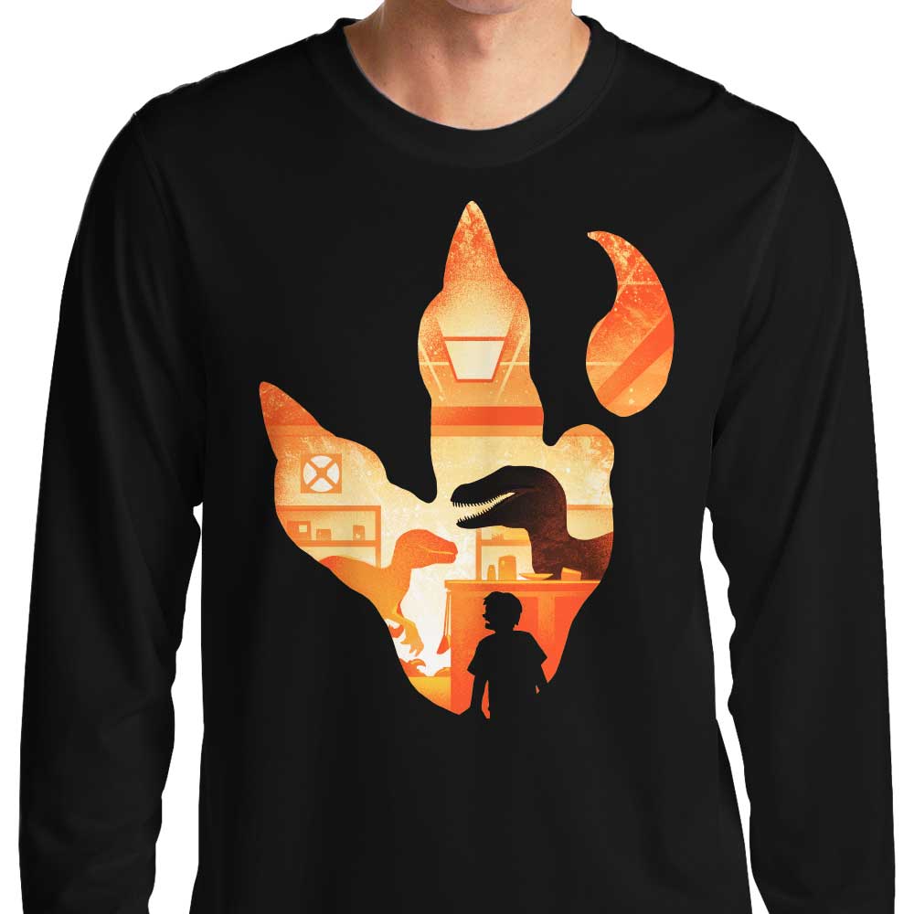 Long Sleeve Velociraptor Footprint Design T-Shirt