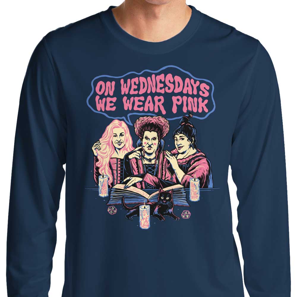 Stylish Long Sleeve Pink T-Shirt with 'Witches Wear Pink' Design by Momma Gorilla