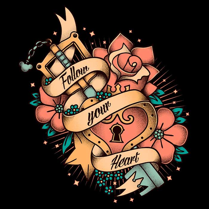 Stylish 3/4 Sleeve Raglan T-Shirt with 'Follow Your Heart' Design by Typhoonic Art