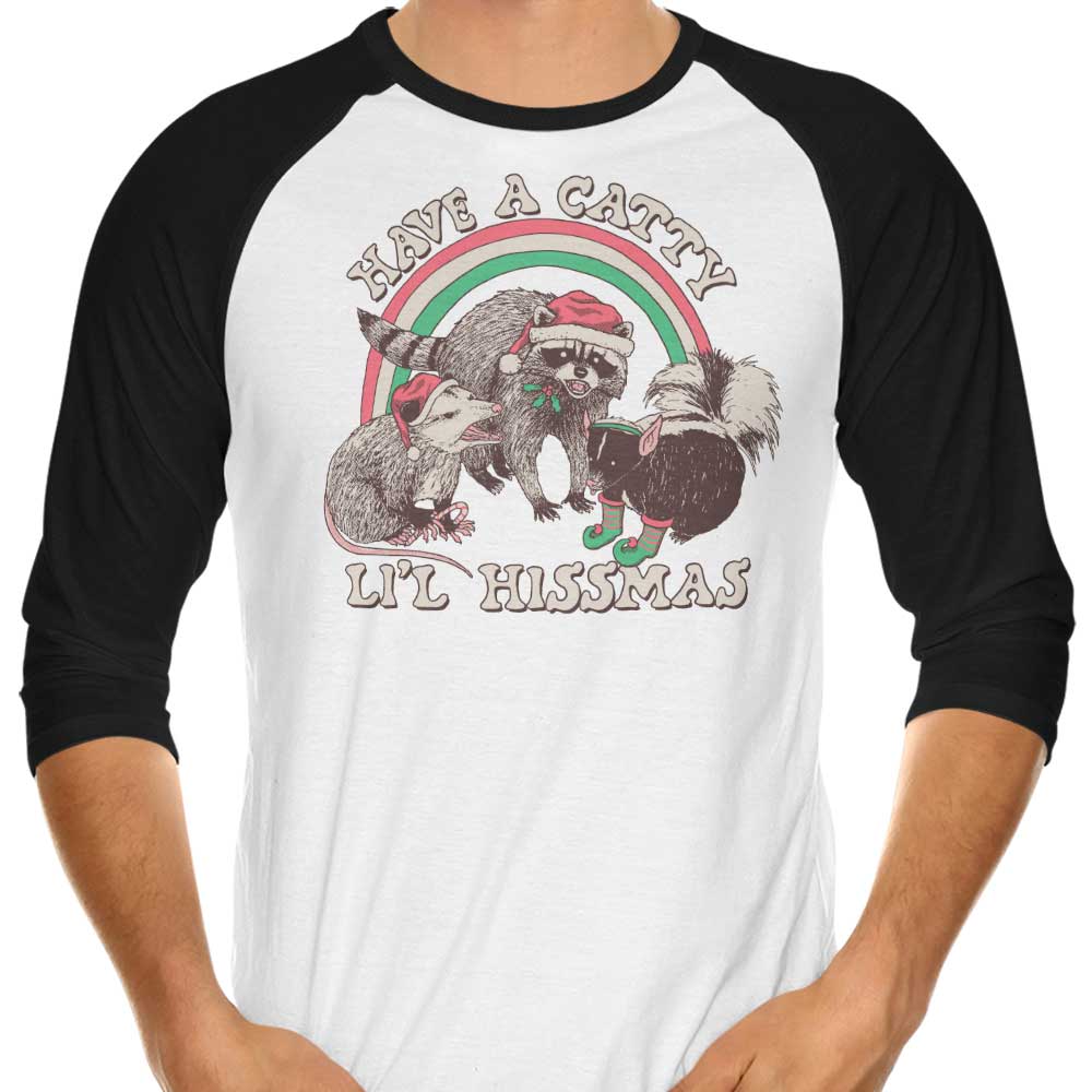 Cute Catty Li'l Hissmas 3/4 Sleeve Raglan Style T - Shirt