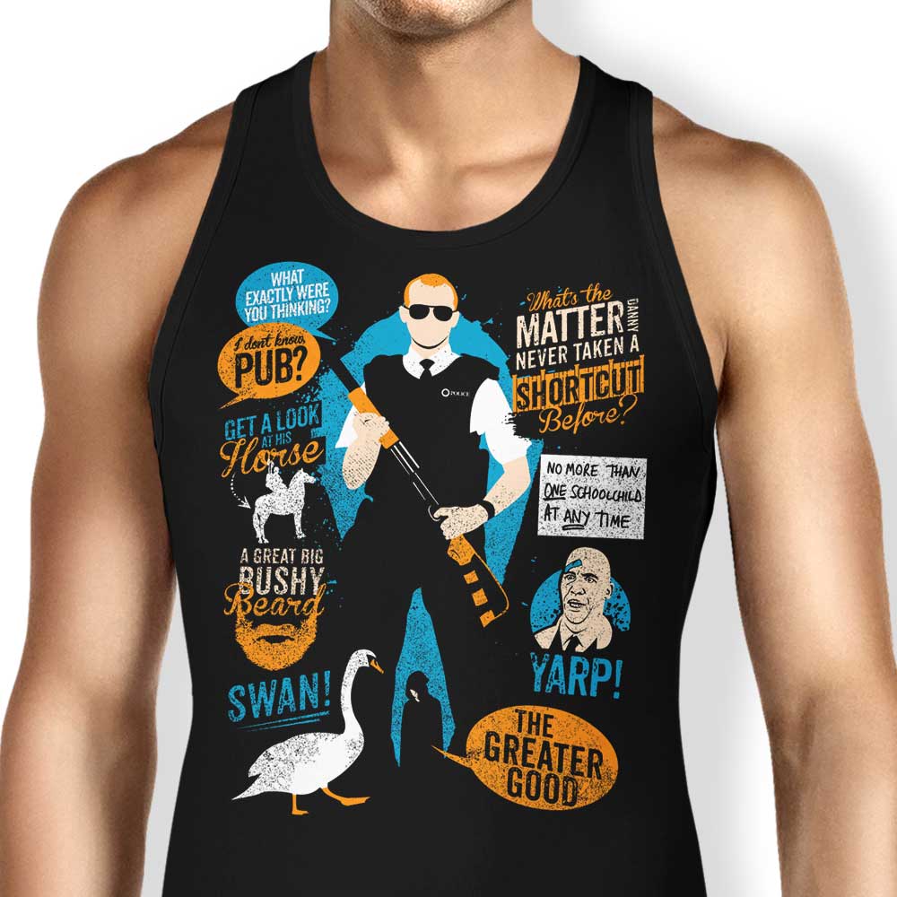 Stylish Tank Tops Featuring Quotes from the Movie Hot Fuzz