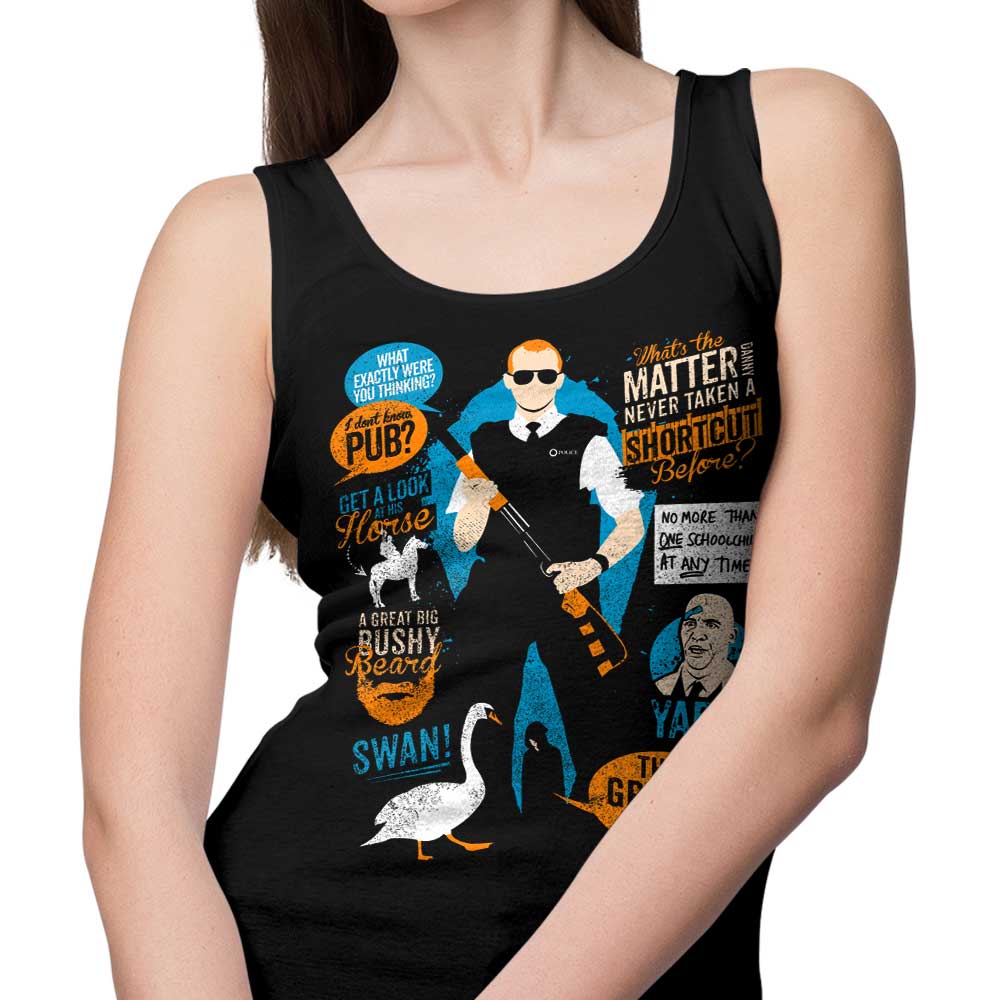 Stylish Tank Tops Featuring Quotes from the Movie Hot Fuzz
