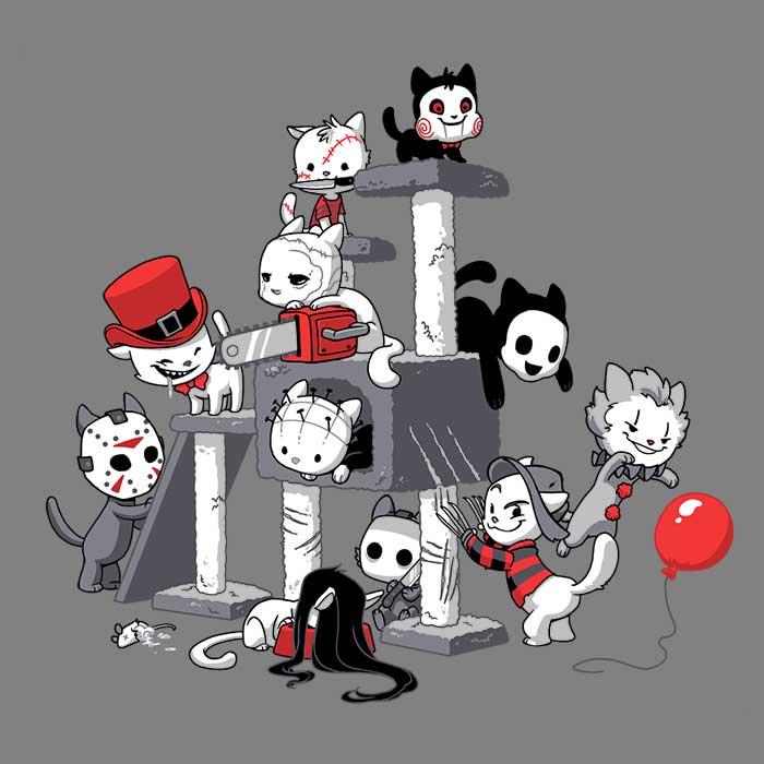 Spooky Horror Cats Design Long Sleeve Crewneck T-Shirt