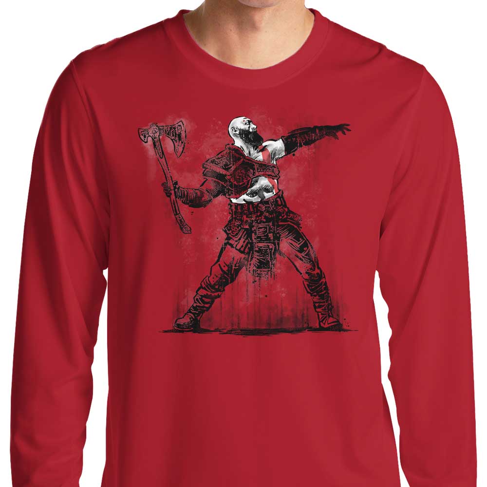 Long Sleeve God Throwing Axe Themed T-Shirt