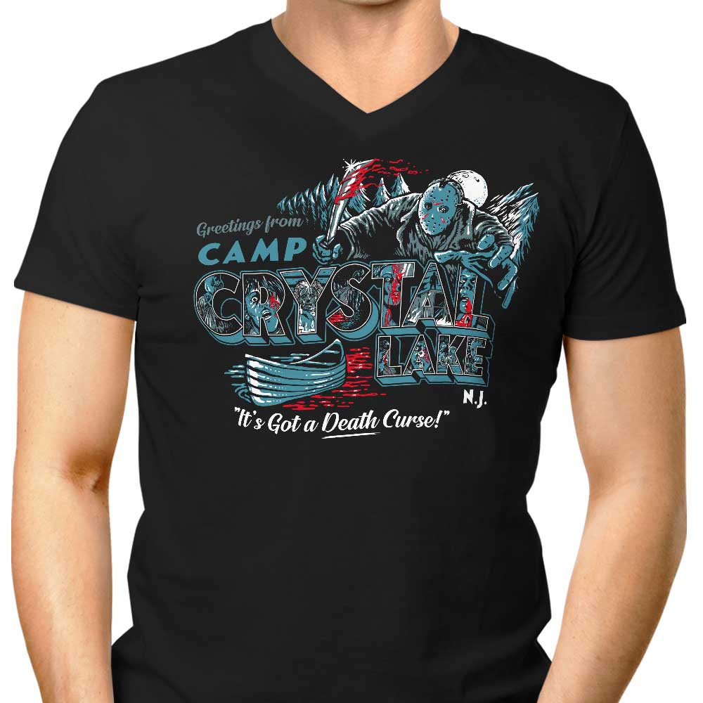 Men's V-Neck T-Shirt - 'Visit Crystal Lake' Design