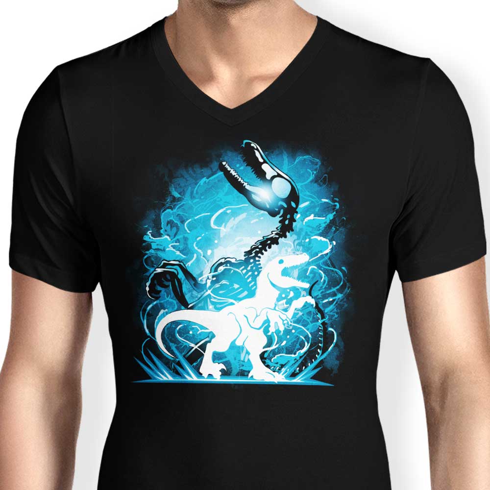 Men's V-Neck T-Shirt with Raptor Silhouette Design