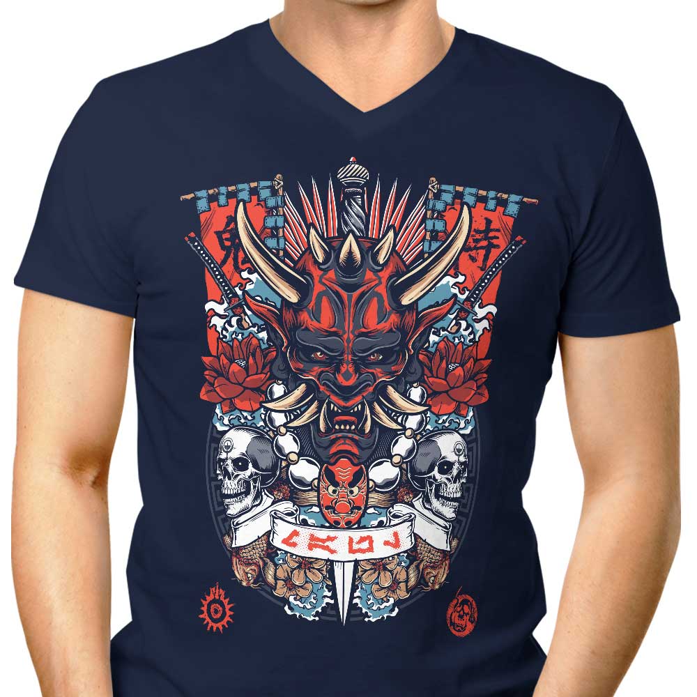 Men's V-Neck T-Shirt with the Dark Side Akuma Design