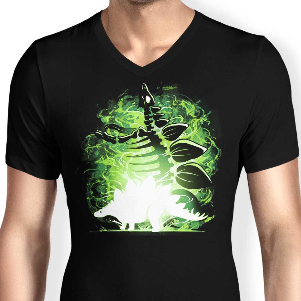 Men's V-Neck T-Shirt with Stegosaurus Silhouette Design
