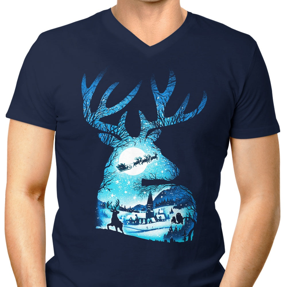 Alemaglia Men's V-Neck Christmas Reindeer T-Shirt
