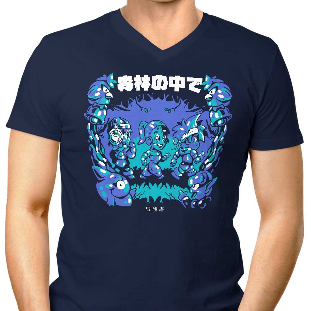 Men's V-Neck T-Shirt - Walking in the Woods Style