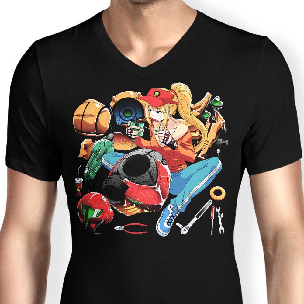 Men's V-Neck T-Shirt with Samus Repairing Design