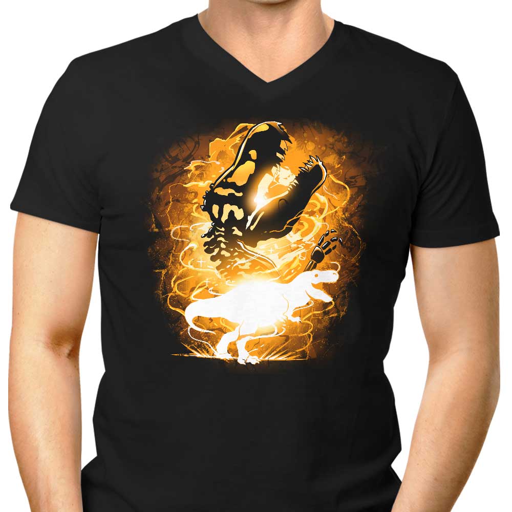 Men's V-Neck T-Shirt with Tyrannosaurus Rex Silhouette Design