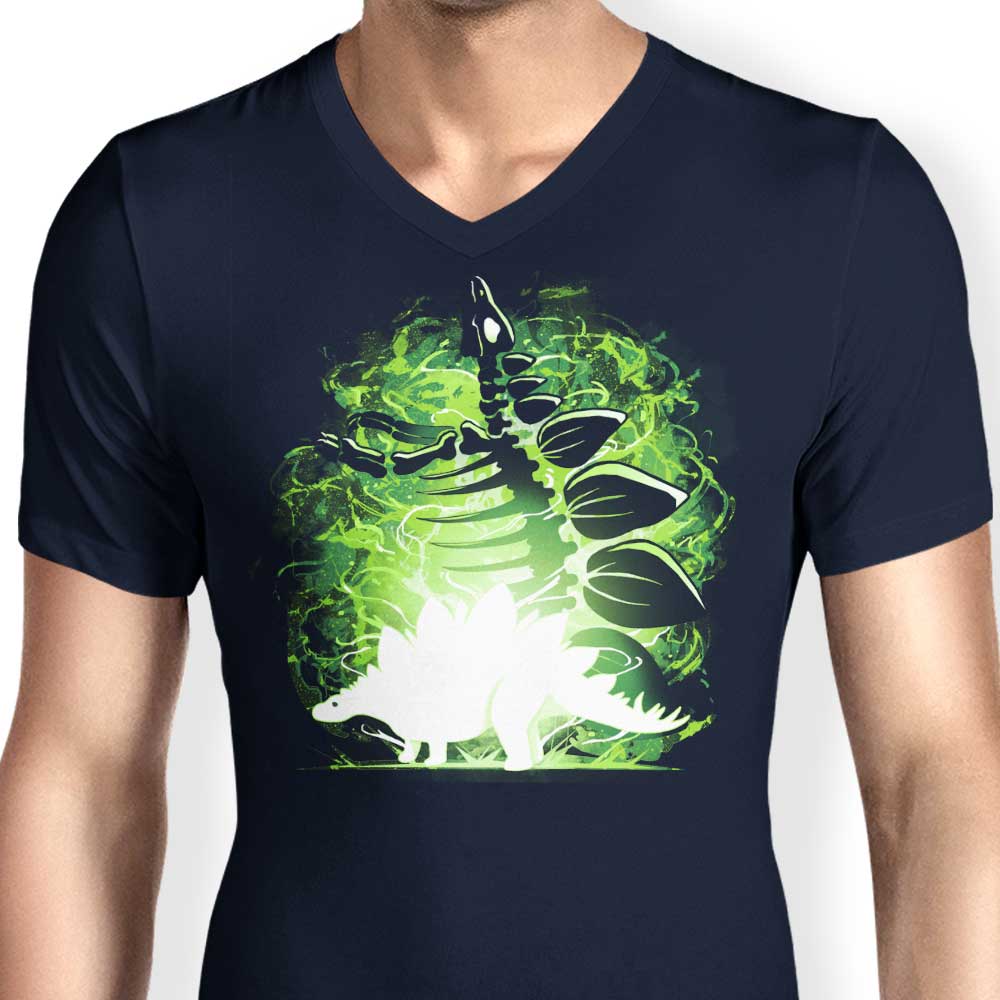 Men's V-Neck T-Shirt with Stegosaurus Silhouette Design