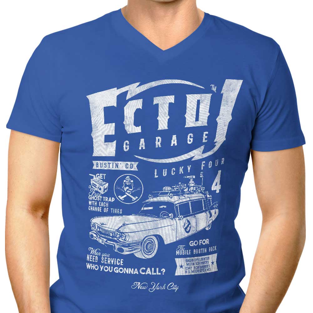 Men's Stylish V-Neck T-Shirt Inspired by Ecto-1 Garage