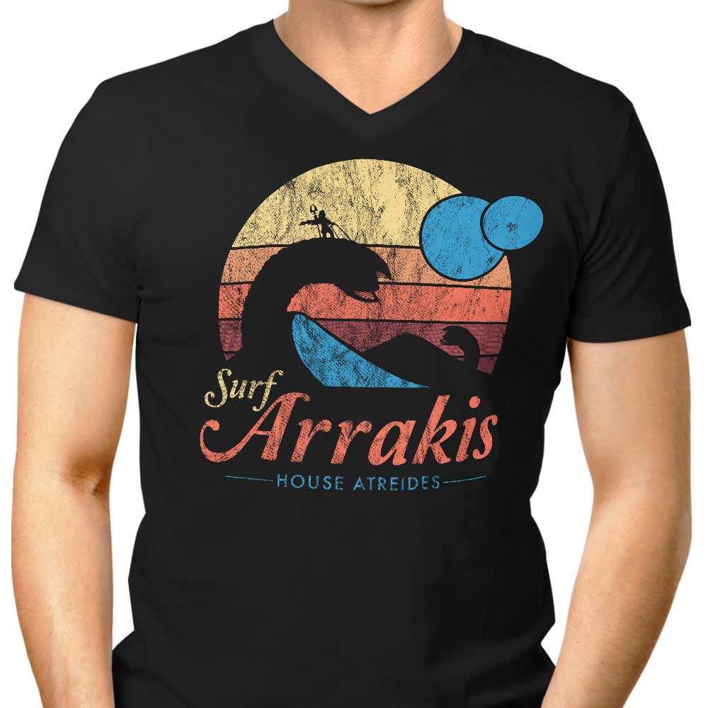 Men's Stylish V-Neck Surf T-Shirt - Surf Arrakis