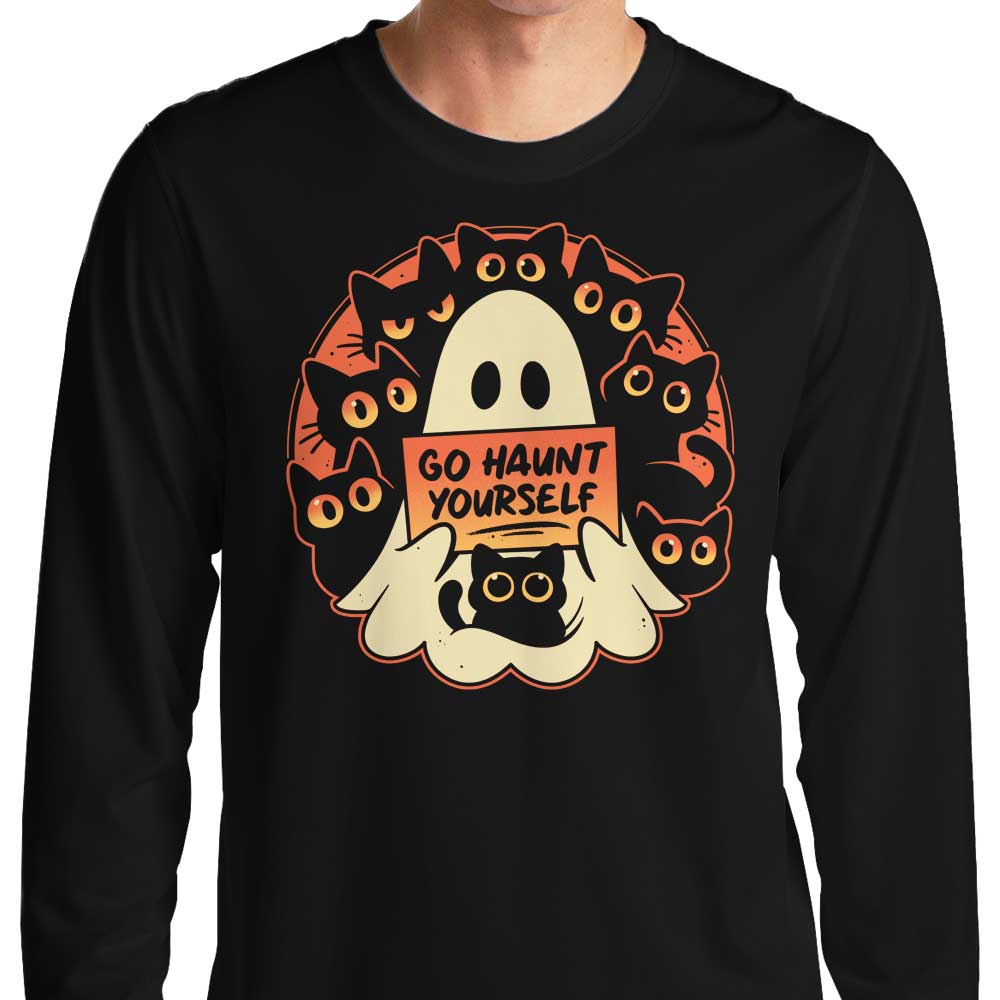 Spooky 'Go Haunt Yourself' Long Sleeve Cotton T-Shirt for a Chilling Look