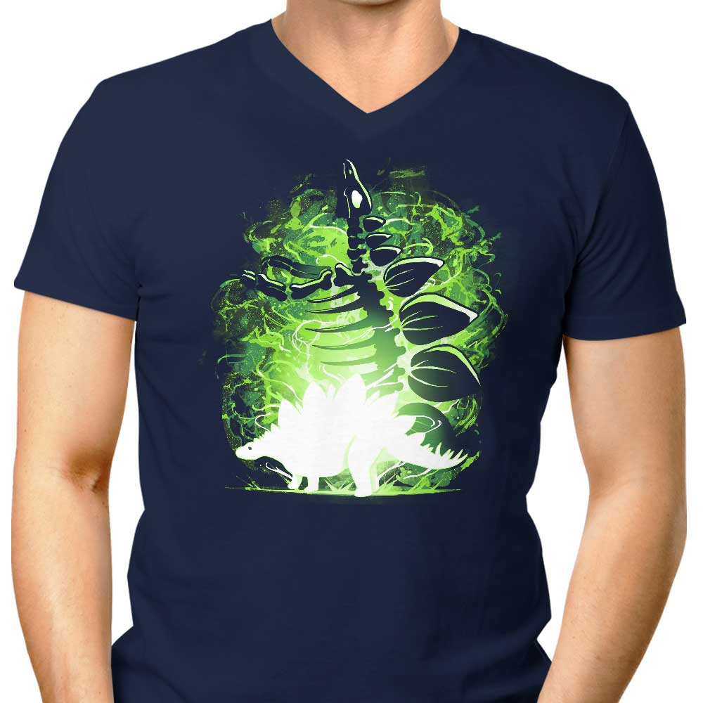 Men's V-Neck T-Shirt with Stegosaurus Silhouette Design