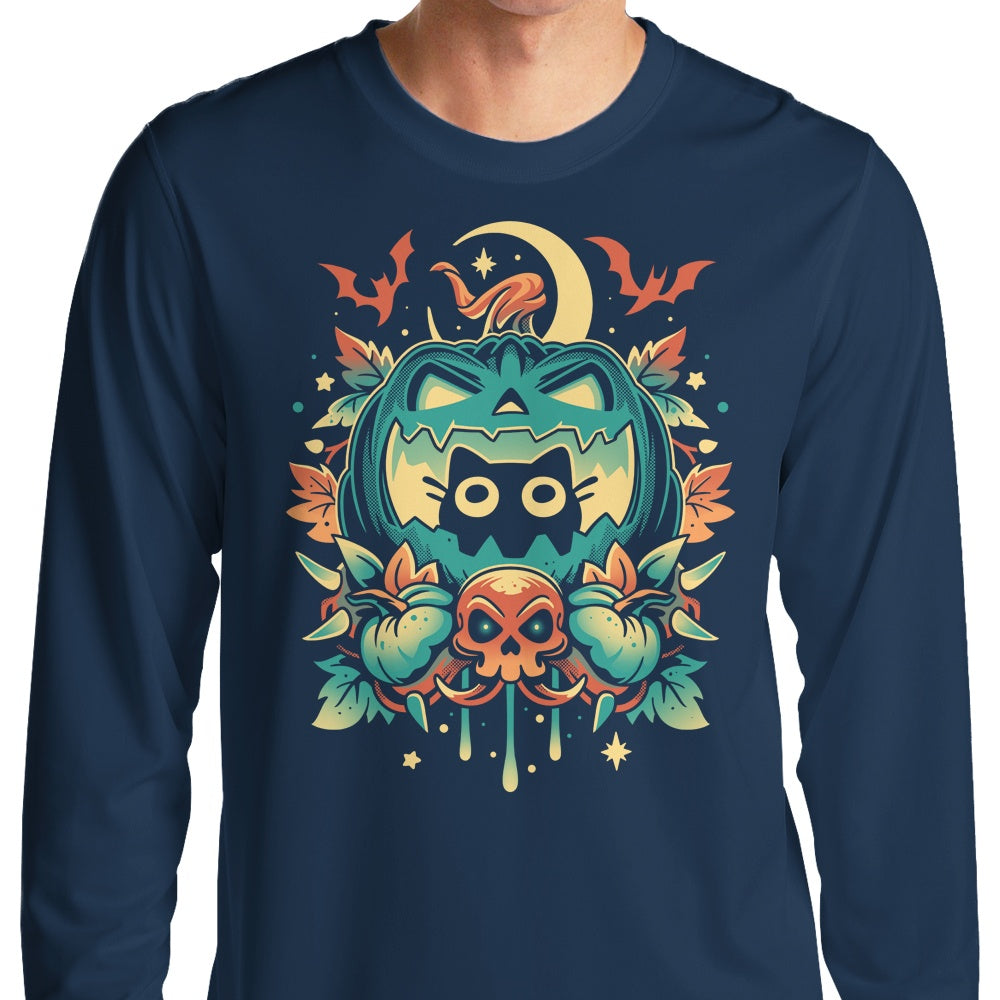 Episode 11 - Spooky Halloween Cat Design Long Sleeve Cotton T-Shirt