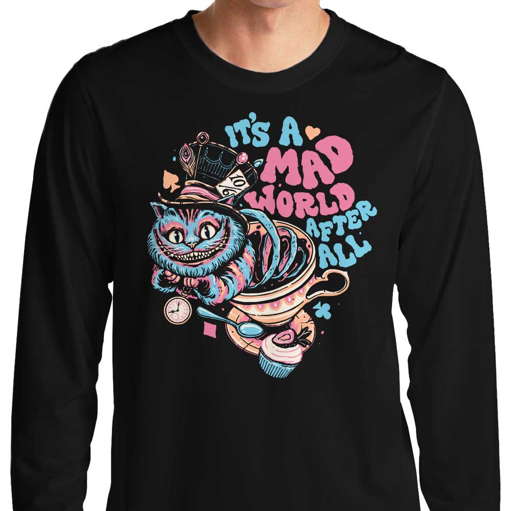 Momma Gorilla's Mad World Cat Long - Sleeve Crewneck T - Shirt in S to 4XL Sizes