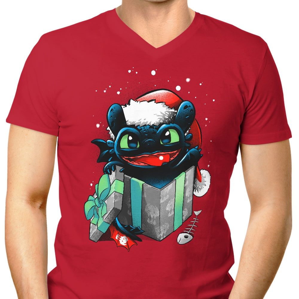 Men's Christmas-themed V-Neck Dragon T-shirt
