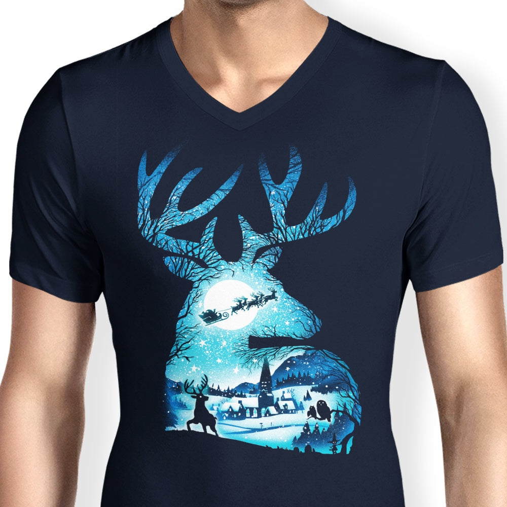 Alemaglia Men's V-Neck Christmas Reindeer T-Shirt