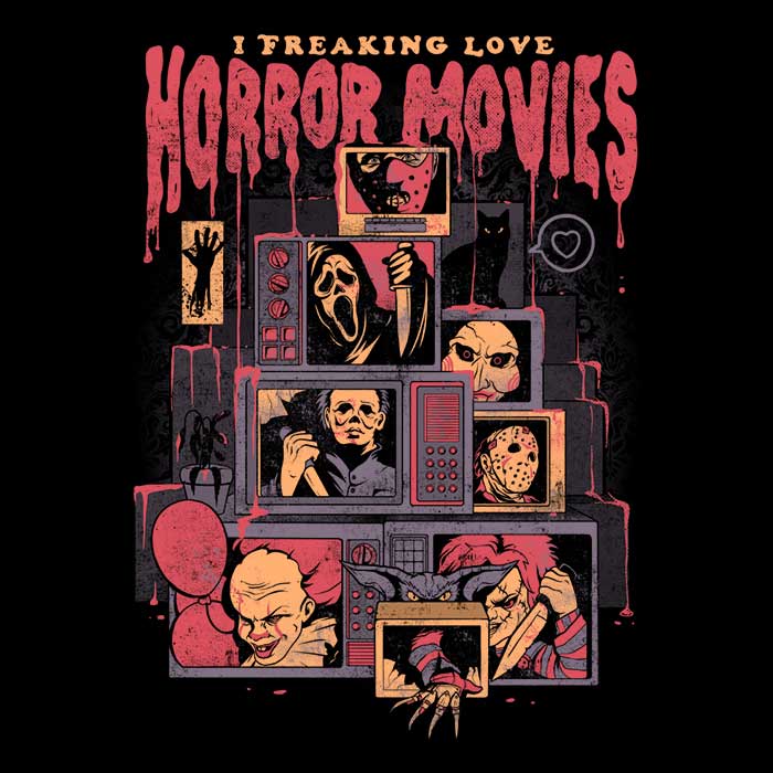 Men's Stylish V-Neck T-Shirt That Expresses 'I Totally Adore Horror Movies'