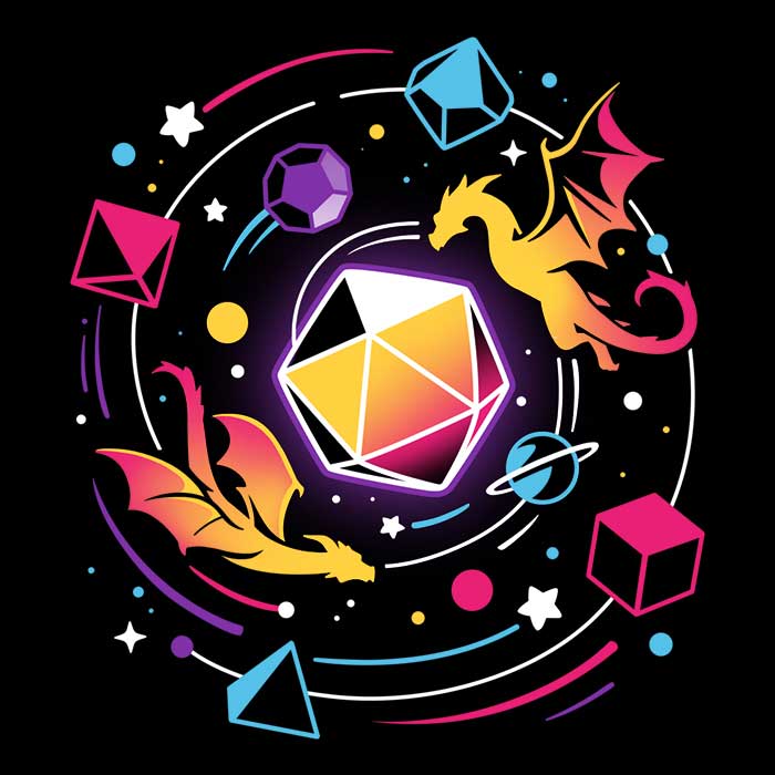 Long Sleeve Dragon Dice Solar System Graphic T-Shirt for Fashion Enthusiasts