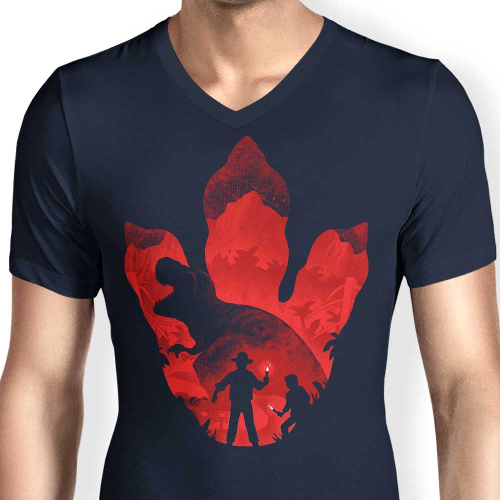 Men's Stylish V-Neck T-Shirt with T-Rex Footprint Design