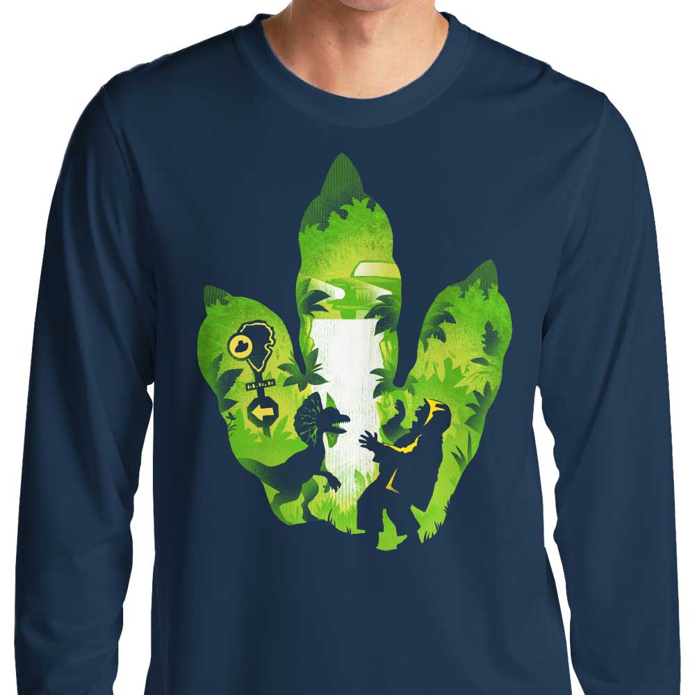 Long Sleeve T-Shirt Featuring Dilophosaurus Footprint Design