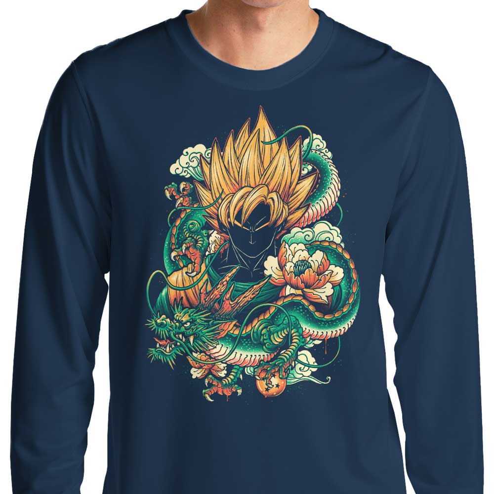Vibrant Dragon Long Sleeve Crewneck T - Shirt in Multiple Sizes