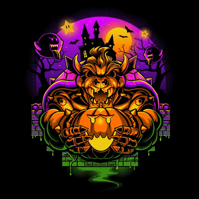 DAObiwan's Bowserween Long Sleeve Crewneck T - Shirt in S to 4XL Sizes