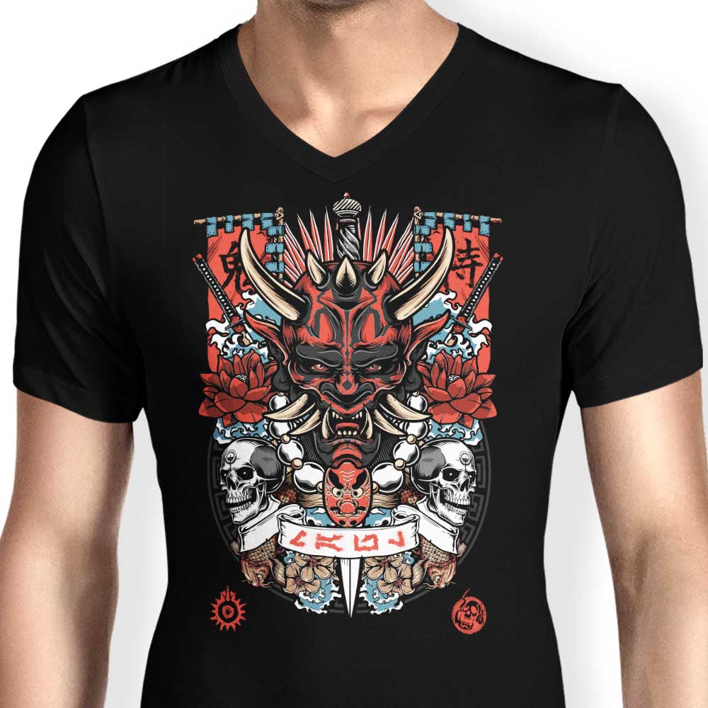 Men's V-Neck T-Shirt with the Dark Side Akuma Design