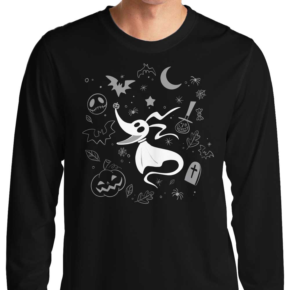Alemaglia's Spooky Dog Doodle Long Sleeve Crewneck T - Shirt