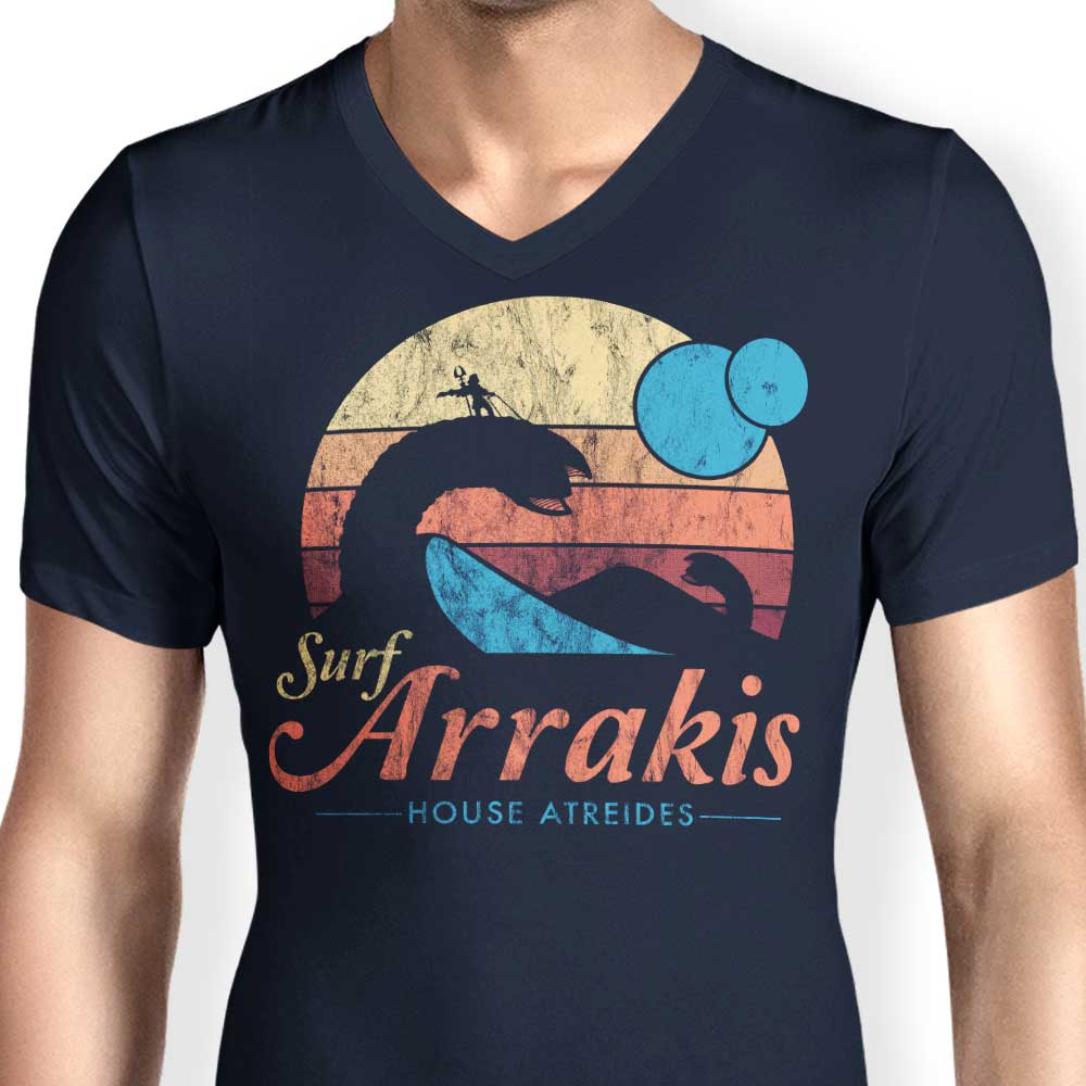 Men's Stylish V-Neck Surf T-Shirt - Surf Arrakis