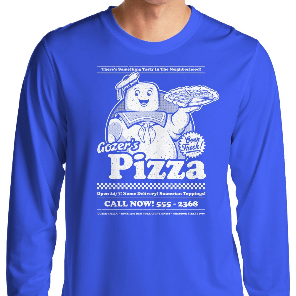 Long Sleeve T-Shirt Featuring Gozer's Pizza Design