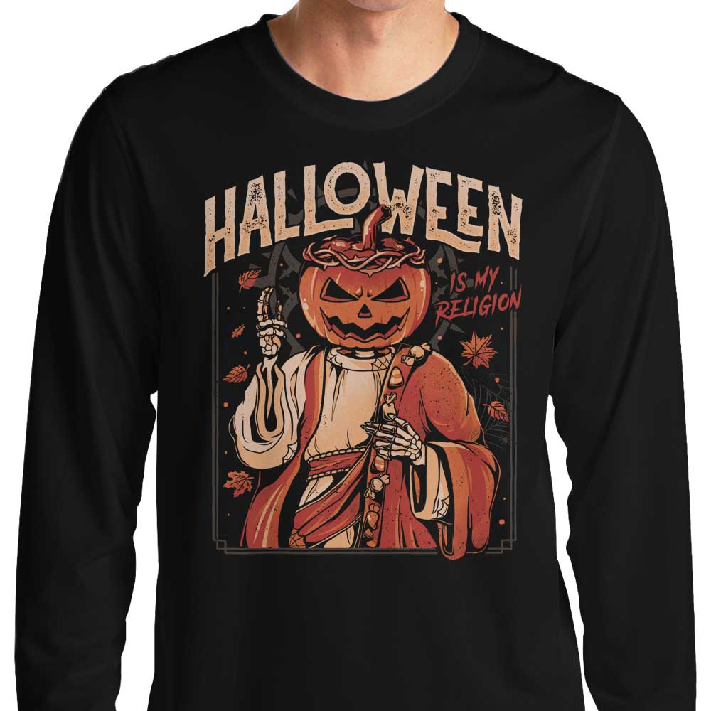 Spooky Halloween-Themed Long Sleeve T-Shirt - 'Halloween is My Religion'