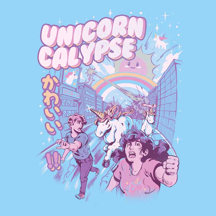 Ilustrata's Unicorn Calypse Long Sleeve Crewneck T - Shirt in S to 4XL Sizes
