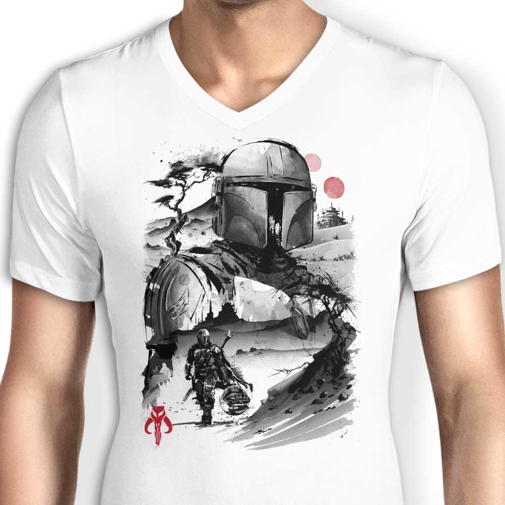 Dr. Monekers Men's V-Neck Desert Hunter Sumi-e T-Shirt