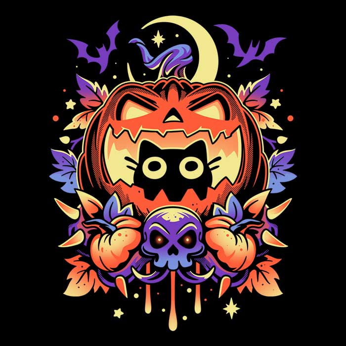 Spooky Halloween Long Sleeve Cat T-Shirt