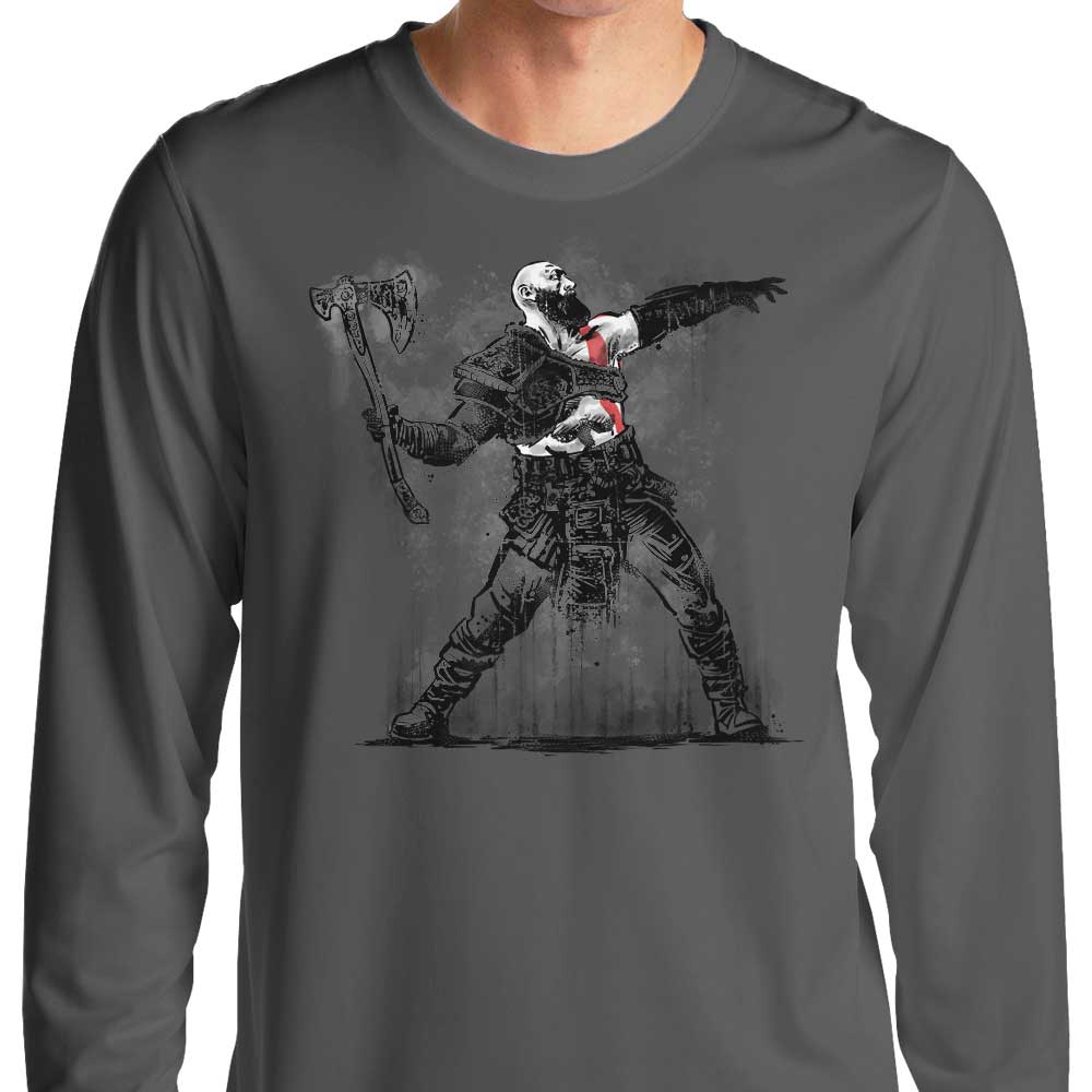 Long Sleeve God Throwing Axe Themed T-Shirt