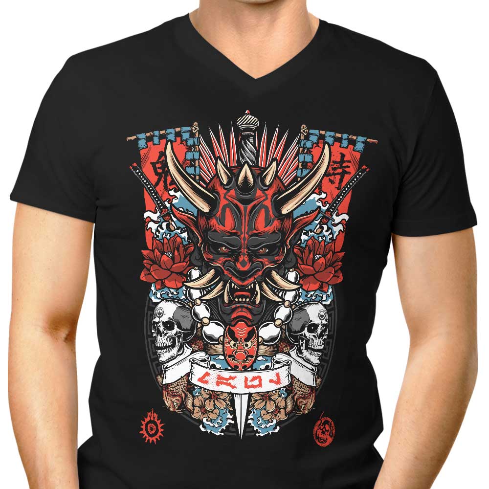 Men's V-Neck T-Shirt with the Dark Side Akuma Design